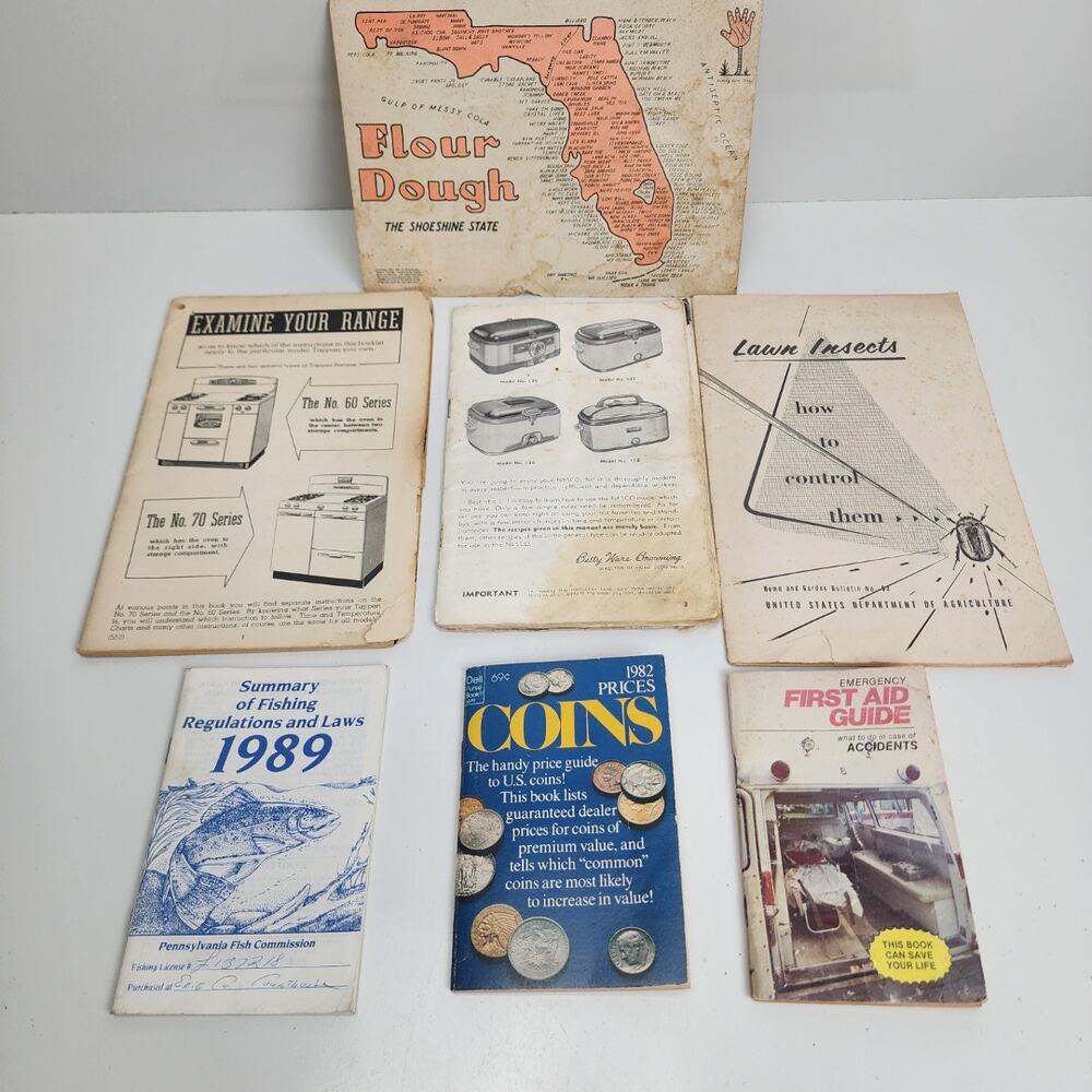 Vintage Lot of 7 Instruction Manuals and Booklets Plus Postcard 1960-1980's